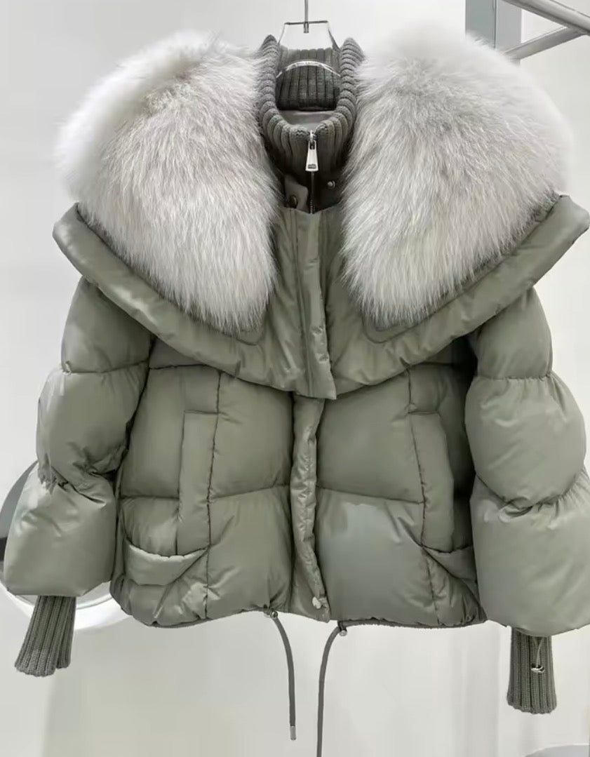 Fox fur collar puffer jacket