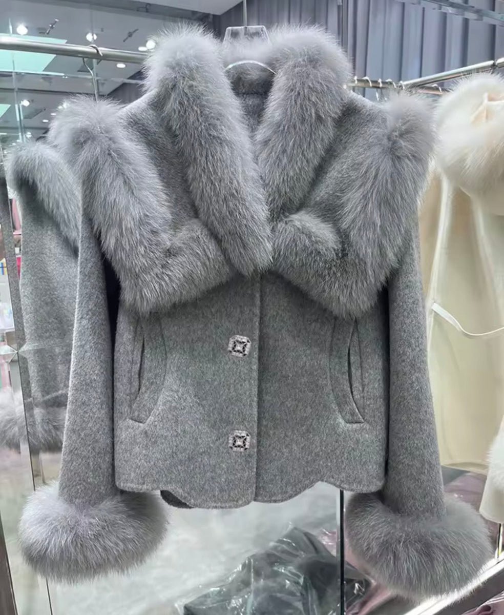 Cashmere Wool Coat With Fox Fur