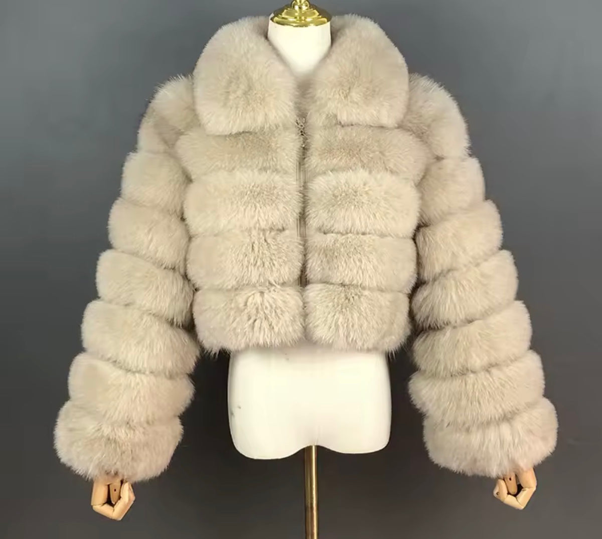 Premium fox fur cropped zip up jacket- Full length sleeves
