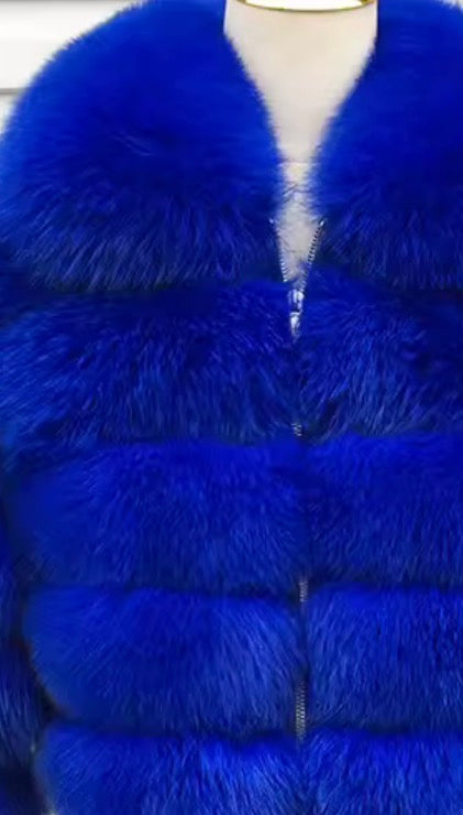 Premium fox fur cropped zip up jacket- Full length sleeves