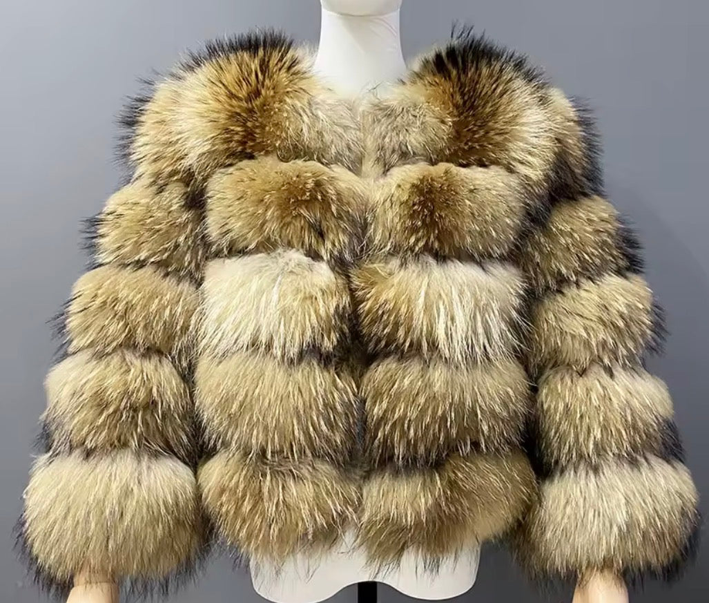 Premium Fox Fur 5 Row Cropped Sleeve- Neutrals