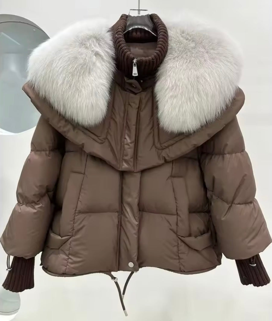 Fox fur collar puffer jacket