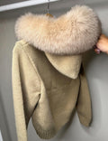 Fox fur hooded cardigan