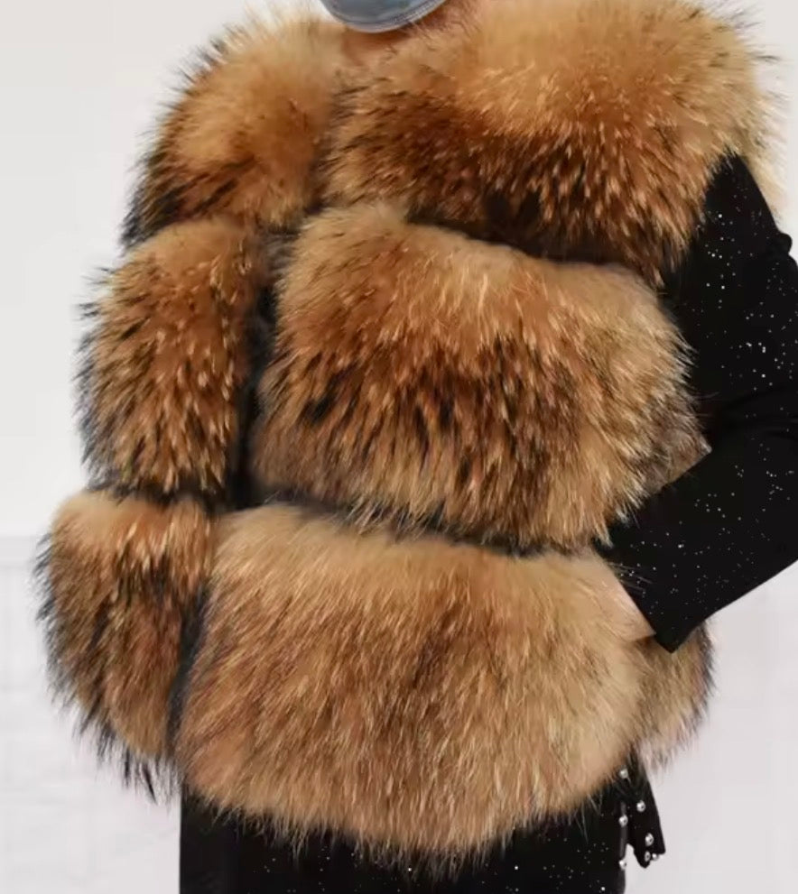3 Row premium raccoon fur gilet