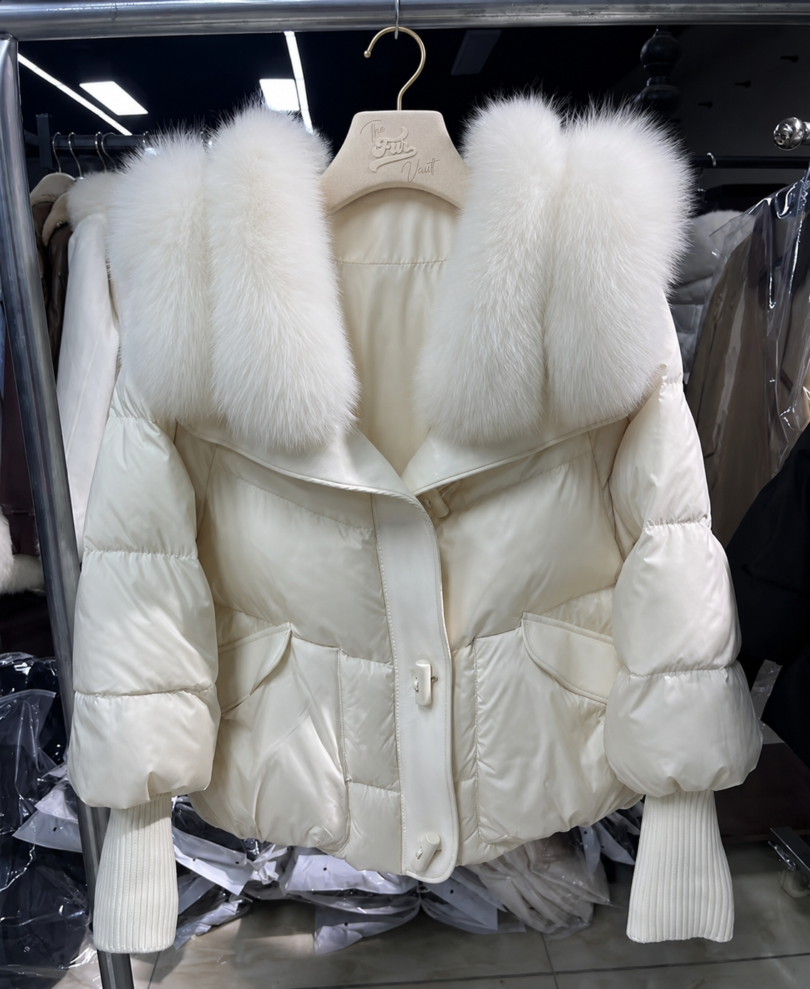 Fox fur collar puffer coat