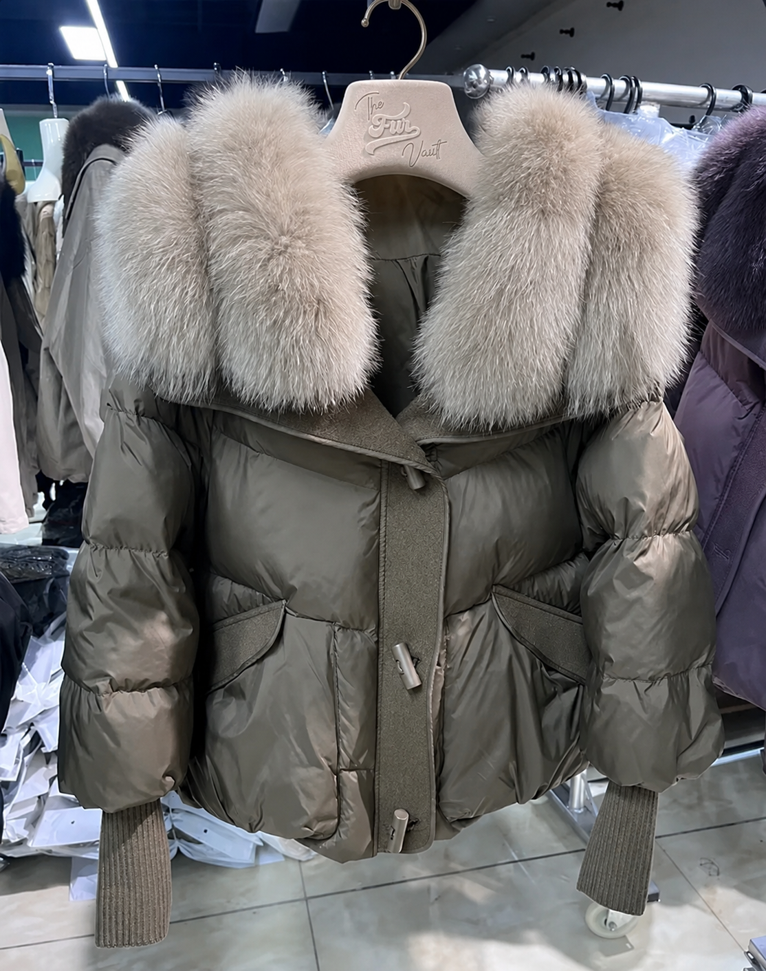 Fox fur collar puffer coat