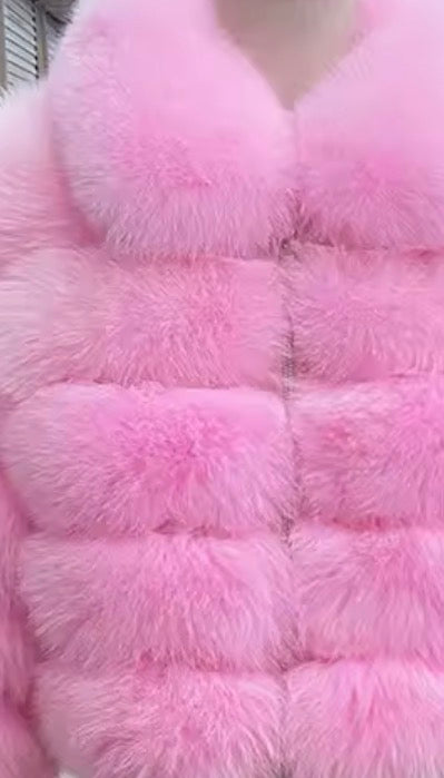 Premium fox fur cropped zip up jacket- Full length sleeves