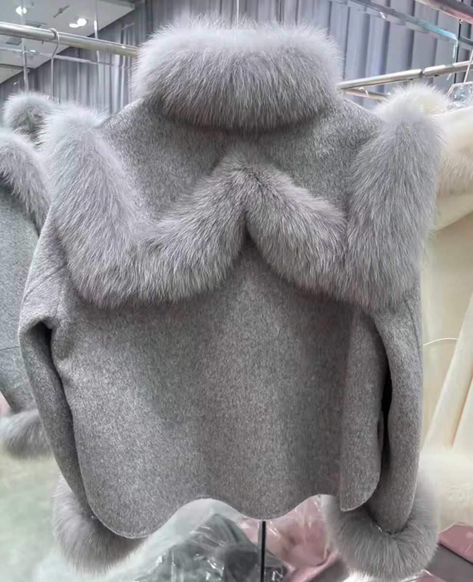 Cashmere Wool Coat With Fox Fur
