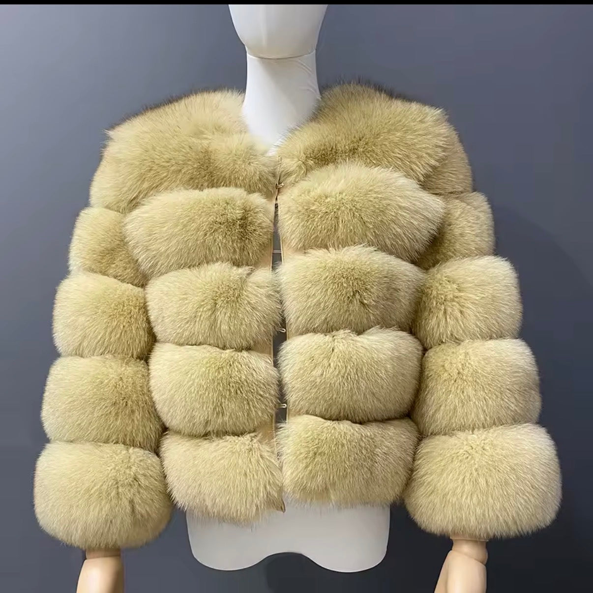 Premium Fox Fur 5 Row Cropped Sleeve- Neutrals
