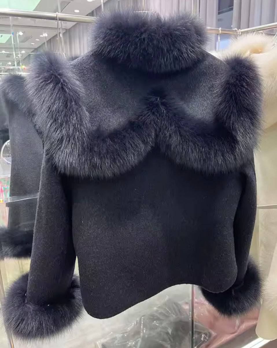 Cashmere Wool Coat With Fox Fur