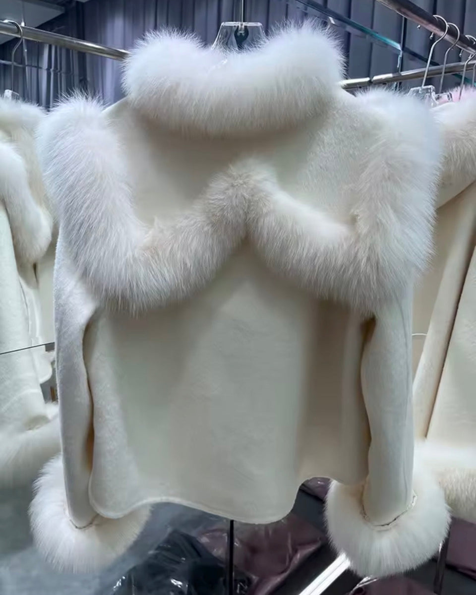 Cashmere Wool Coat With Fox Fur
