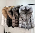Fox fur collar puffer coat with belt