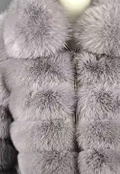 Premium fox fur cropped zip up jacket- Full length sleeves
