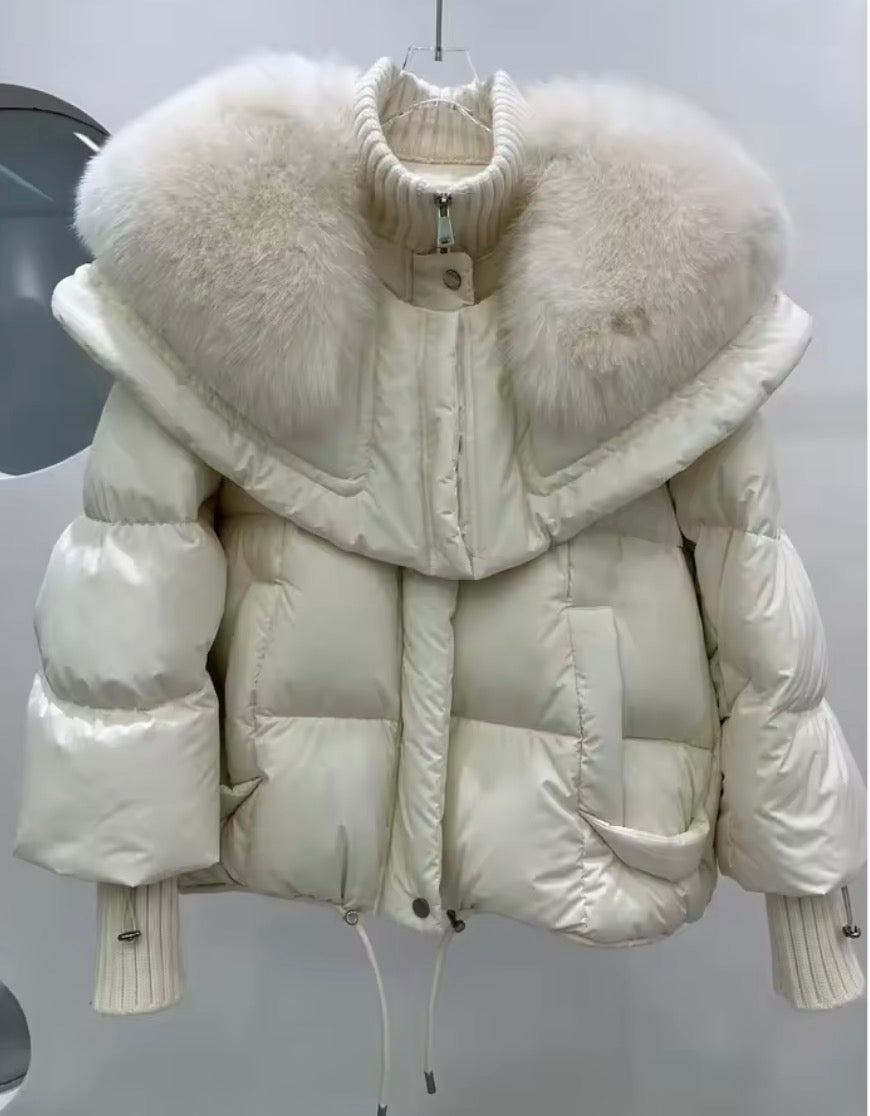 Fox fur collar puffer jacket