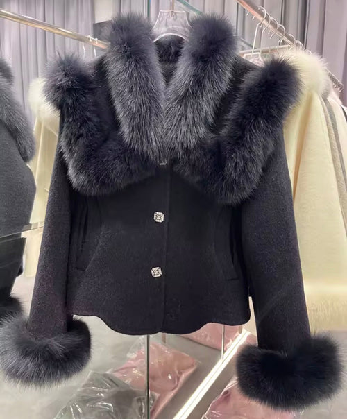 Cashmere Wool Coat With Fox Fur