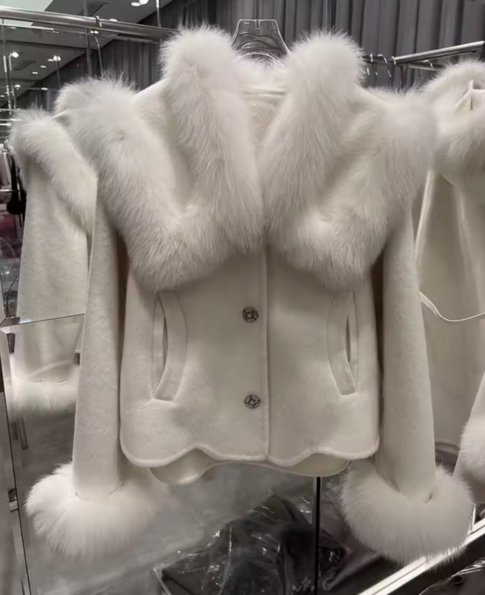 Cashmere Wool Coat With Fox Fur