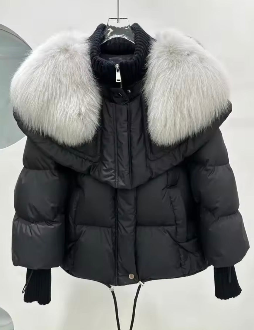 Fox fur collar puffer jacket