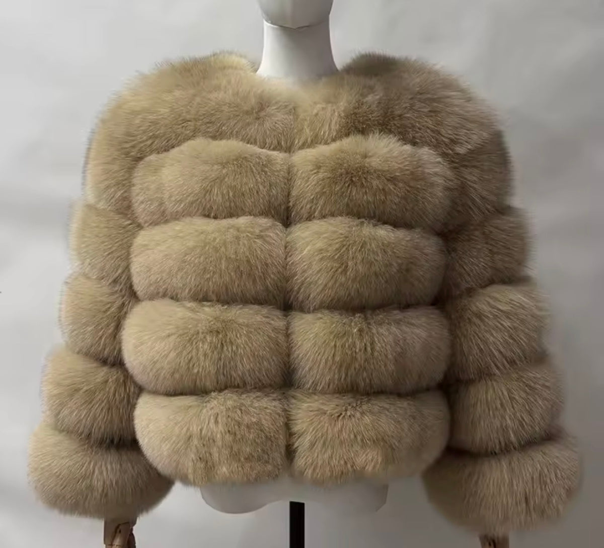 Premium Fox Fur 5 Row Cropped Sleeve- Neutrals