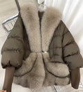 Goose down jacket with fox fur collar