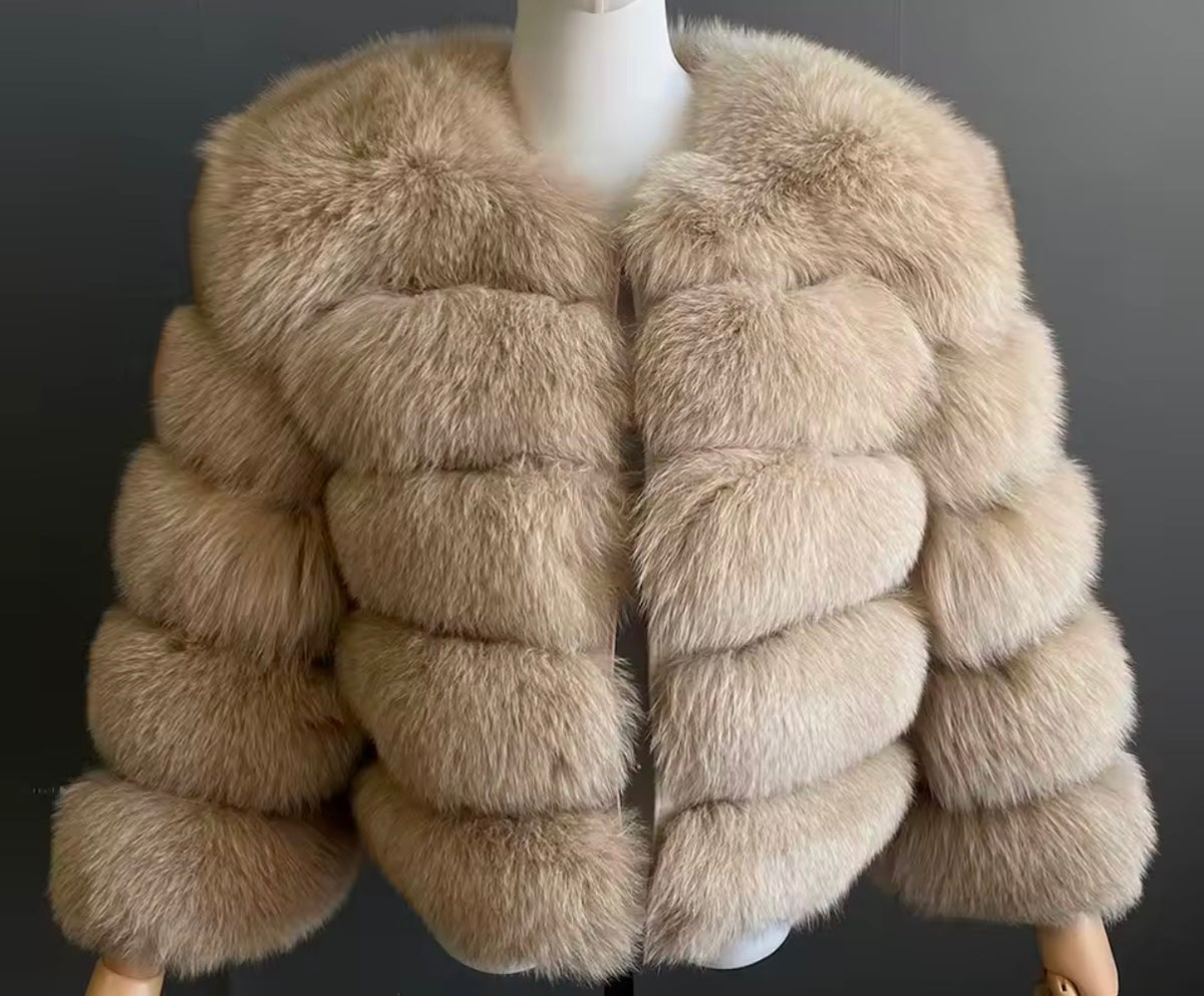 Premium Fox Fur 5 Row Cropped Sleeve- Neutrals
