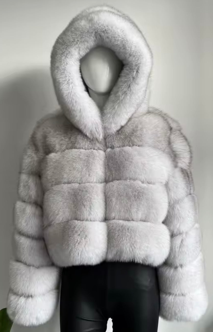 Luxury hooded fox fur- Full length sleeves
