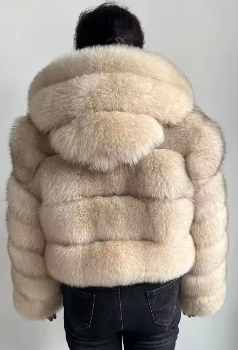 Luxury hooded fox fur- Full length sleeves