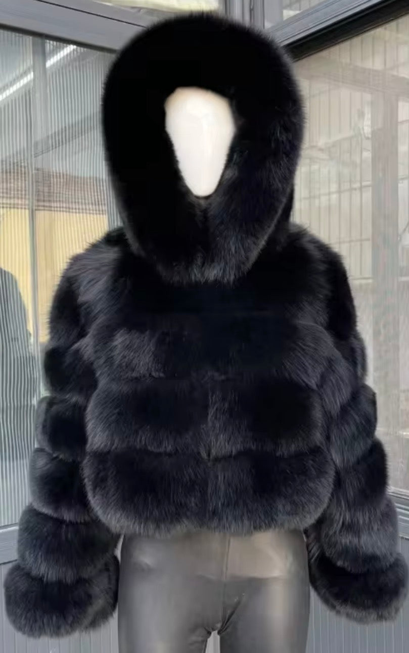 Luxury hooded fox fur- Full length sleeves