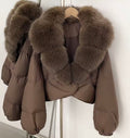 Faux fur collar cropped jacket