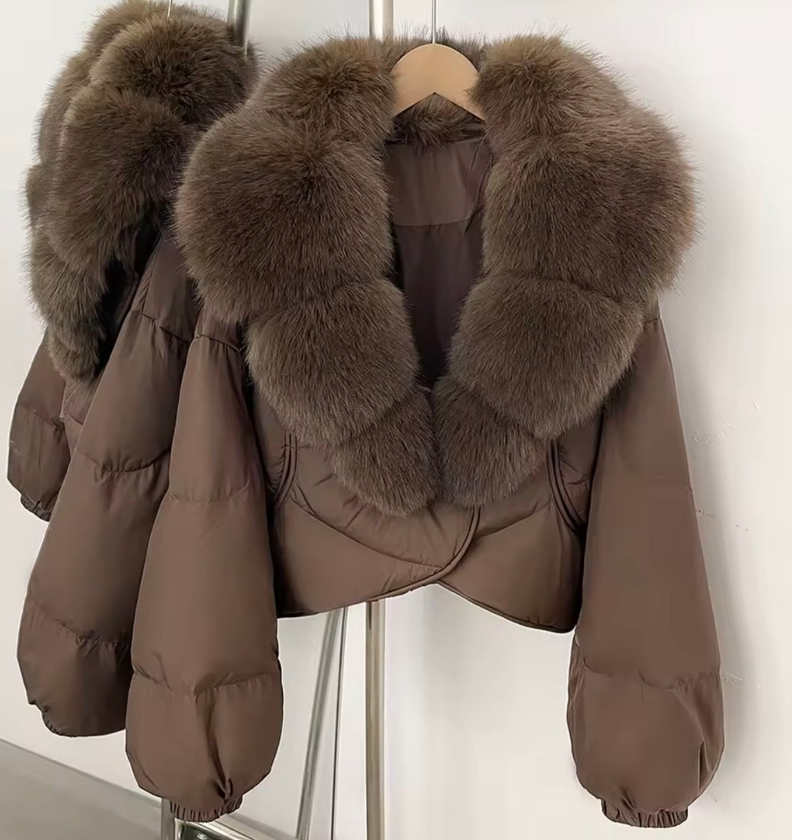 Faux fur collar cropped jacket