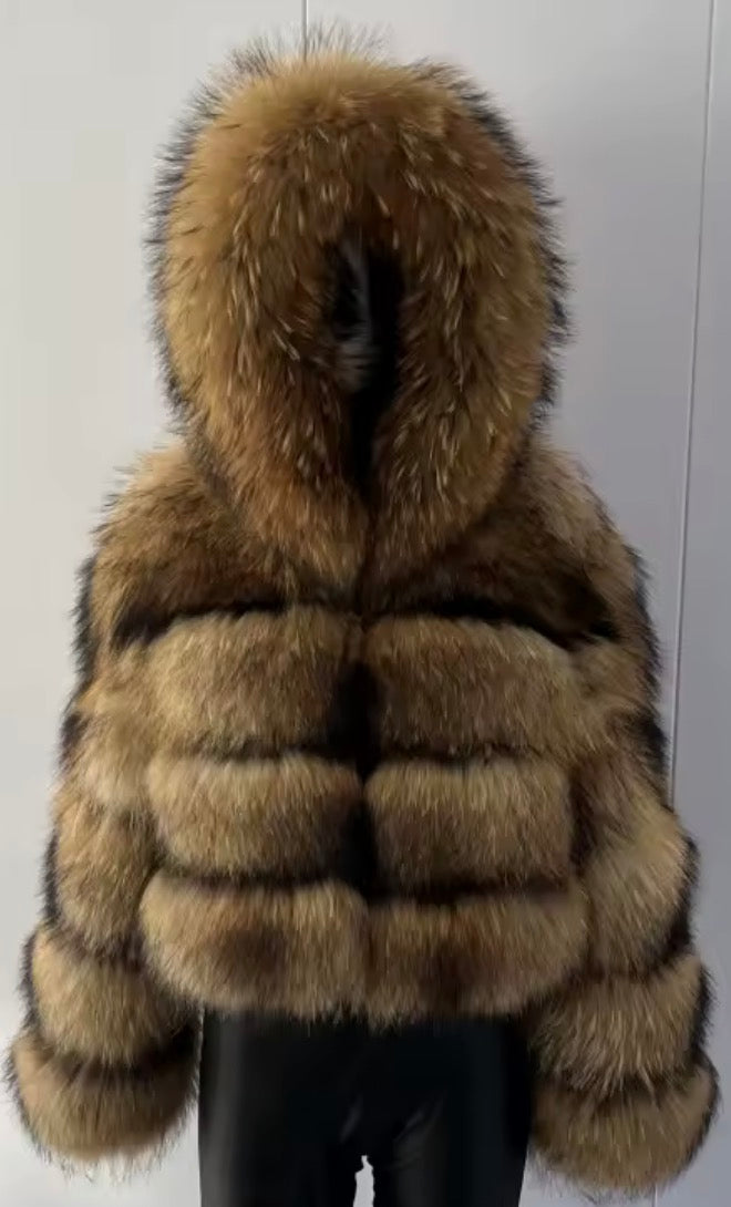 Luxury hooded fox fur- Full length sleeves